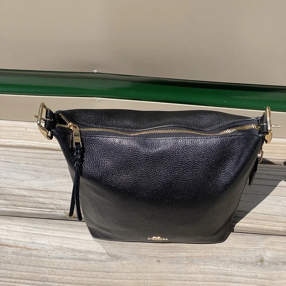 Coach Val Duffle C2818 Black Pebble Leather Shoulder Crossbody Bag